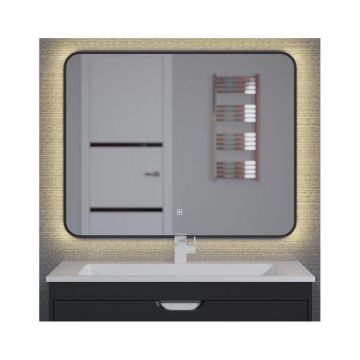 Зеркало для ванной с подсветкой Uperwood (Аппервуд) Modul, 100х80 см, сенсорная кнопка, антизапотевание, черное, теплая подсветка