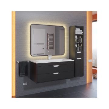 Зеркало для ванной с подсветкой Uperwood (Аппервуд) Modul, 100х80 см, сенсорная кнопка, антизапотевание, черное, теплая подсветка