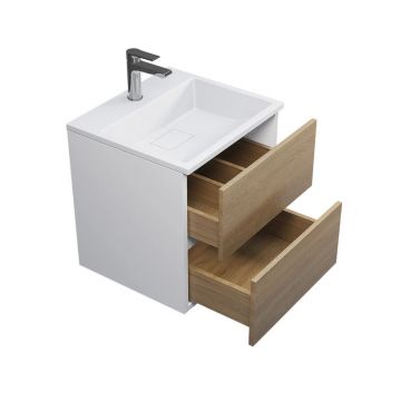 Тумба с раковиной для ванной Uperwood (Аппервуд) Barsa, 50 см, раковина белая, подвесная тумба белая/дуб сонома
