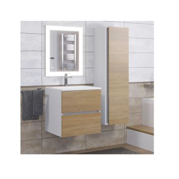 Тумба с раковиной для ванной Uperwood (Аппервуд) Barsa, 50 см, раковина белая, подвесная тумба белая/дуб сонома