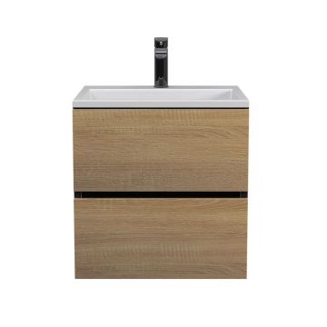 Тумба с раковиной для ванной Uperwood Barsa, 50 см, раковина белая, подвесная тумба черная/дуб сонома