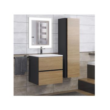 Тумба с раковиной для ванной Uperwood Barsa, 50 см, раковина белая, подвесная тумба черная/дуб сонома