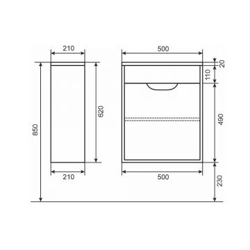 Тумба с раковиной для ванной Uperwood Modul, 50 см, подвесная, матовая, белая