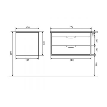 Тумба с раковиной для ванной Uperwood (Аппервуд) Modul, 80 см, подвесная, матовая, белая/графит
