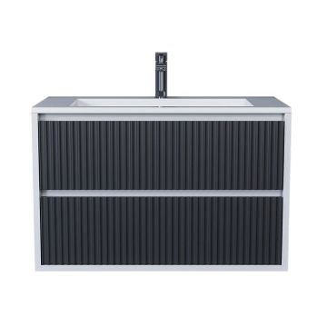 Тумба с раковиной для ванной Uperwood (Аппервуд) Next Premium, подвесная, 80 см, белая/графит, 2 ящика