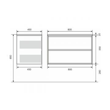 Тумба с раковиной для ванной Uperwood (Аппервуд) Next Premium, подвесная, 80 см, белая/графит, 2 ящика