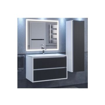 Тумба с раковиной для ванной Uperwood (Аппервуд) Next Premium, подвесная, 80 см, белая/графит, 2 ящика