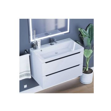 Тумба с раковиной для ванной Uperwood Tanos-Classic Quartz, 80 см, белая графит/бетон