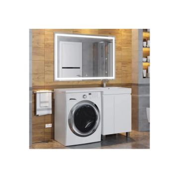 Тумба с раковиной под стиральную машину Uperwood Magenta, 60/120 см, напольная, белая, с дверцами, правая