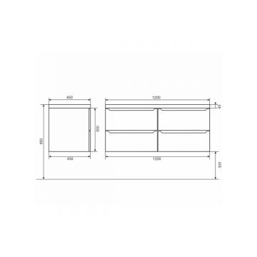 Тумба под раковину для ванной Uperwood (Упервуд) Tanos подвесная, 120 см, двойная, 4 ящика, белая/графит 2910203303