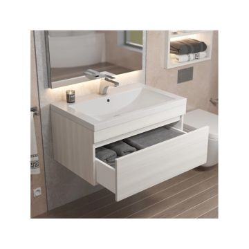 Тумба с раковиной для ванной Uperwood (Упервуд) Eva, подвесная 75 см, Дуб Харбор Белый, выдвижной ящик 3930313470