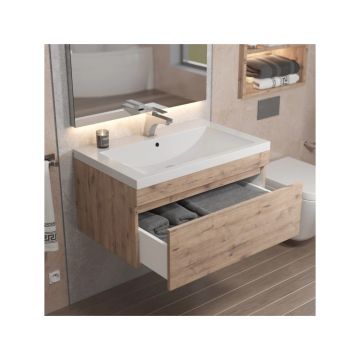 Тумба с раковиной для ванной Uperwood (Упервуд) Eva, подвесная 75 см, Крафт Табачный, выдвижной ящик 3930313471