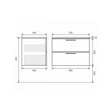 Тумба с раковиной для ванной Uperwood (Упервуд) Foster New, 70 см, подвесная, серый графит KFosterNEW70g