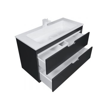 Тумба с раковиной для ванной Uperwood (Упервуд) Modul, 100 см, подвесная, матовая, черная 393020553