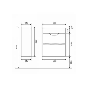 Тумба с раковиной для ванной Uperwood (Упервуд) Modul, 50 см, подвесная, матовая, белая/графит 393020555