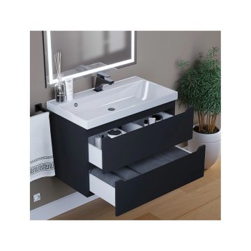 Тумба с раковиной для ванной Uperwood (Упервуд) Tanos, 80 см, подвесная, матовая, черная 291020254