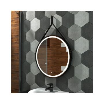 Зеркало для ванной с подсветкой Uperwood Round, 80 см, LED подсветка, сенсор, черный ремень