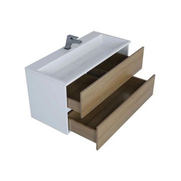 Тумба под раковину для ванной Uperwood (Аппервуд) Barsa, 100 см, подвесная, белая/дуб сонома
