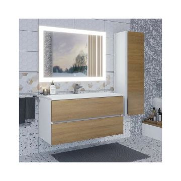 Тумба под раковину для ванной Uperwood (Аппервуд) Barsa, 100 см, подвесная, белая/дуб сонома