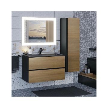 Тумба под раковину для ванной Uperwood Barsa, 80 см, подвесная, черная/дуб сонома