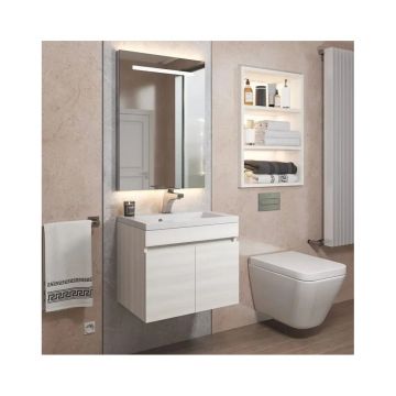 Тумба под раковину для ванной Uperwood (Аппервуд) Eva, 50 см, подвесная, Дуб Харбор Белый, с дверцами