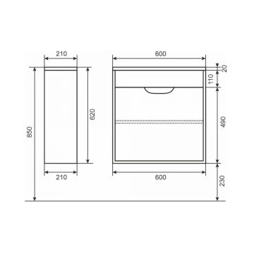 Тумба под раковину для ванной Uperwood (Аппервуд) Modul, 60 см, подвесная, матовая, белая/графит
