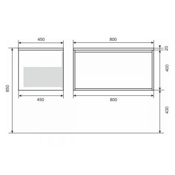 Тумба под раковину для ванной Uperwood (Аппервуд) Next, подвесная, 80 см, белая/графит, 2 ящика