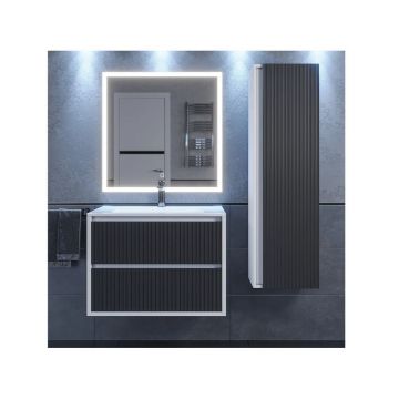 Тумба под раковину для ванной Uperwood (Аппервуд) Next, подвесная, 80 см, белая/графит, 2 ящика