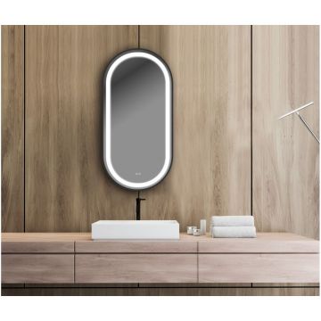 Зеркало Led Xpertials Klara Led Capsula, овальное 50х80 см: датчик подсветки с диммером и датчик антизапотевания, профиль черный матовый 84354135-60728