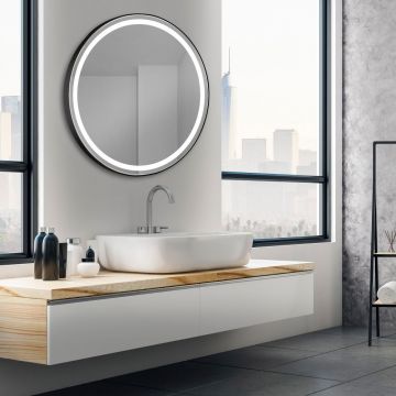 Зеркало Led Xpertials Olek Led Redondo, круглое 60 см: датчик подсветки с диммером и датчик антизапотевания, профиль черный матовый 84354135-36921