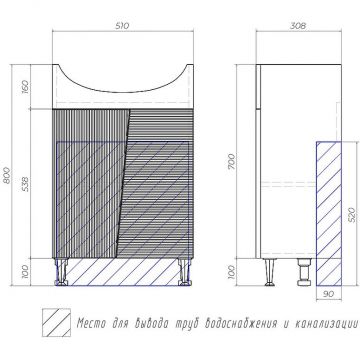 Тумба Vigo Selena 55, tn.SEL.BAL.55.2D напольная, 2 дв., с сифоном, (под раковину Балтика 55) белый