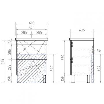 Тумба Vigo (Виго) Geometry 2-60, tn.bsf.GEO.FOS.60.2Y напольная, 2 ящ. (под раковину Фостер 60) , бетон