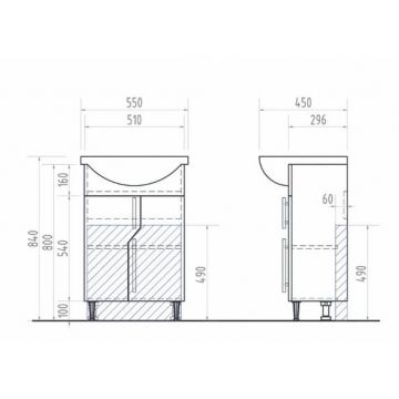 Тумба Vigo (Виго) Grand 55, tn.GRA.UYU.55.2D напольная, 2 дв., (под раковину Уют 55) белый