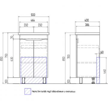 Тумба Vigo (Виго) Grani 50, tn.GRI.FOS.50.2D напольная, 2 дв. (под раковину Фостер 50) белый