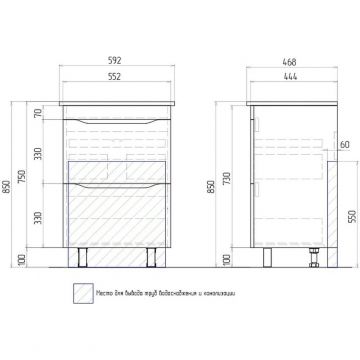 Тумба Vigo (Виго) Grani 60-0-2, tn.GRI.ELI.60.2Y напольная, 2 ящ., дуб сонома (под раковину Элина 60) дуб сонома,белый