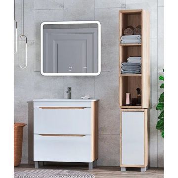 Тумба Vigo (Виго) Grani 60-0-2, tn.GRI.ELI.60.2Y напольная, 2 ящ., дуб сонома (под раковину Элина 60) дуб сонома,белый