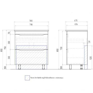 Тумба Vigo (Виго) Grani 75-0-2, tn.GRI.OSK.75.2Y напольная, 2 ящ., дуб сонома (под раковину Оскар 75) дуб сонома,белый