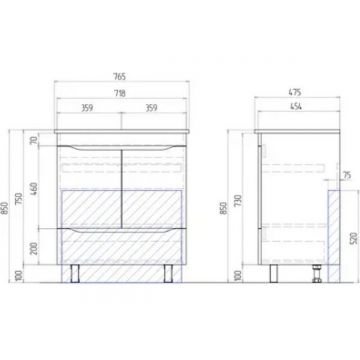 Тумба Vigo (Виго) Grani 75-2-1, tn.GRI.OSK.75.2D.1Y напольная, 2 дв., 1 ящ. (под раковину Оскар 75) белый