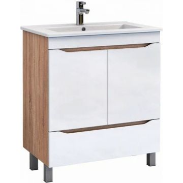 Тумба Vigo (Виго) Grani 75-2-1, tn.GRI.OSK.75.2D.1Y дуб сонома напольная, 2 дв., 1 ящ., дуб сонома (под раковину Оскар 75) дуб сонома,белый