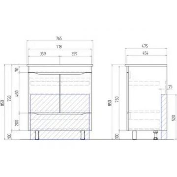 Тумба Vigo (Виго) Grani 75-2-1, tn.GRI.OSK.75.2D.1Y дуб сонома напольная, 2 дв., 1 ящ., дуб сонома (под раковину Оскар 75) дуб сонома,белый