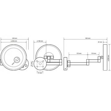 Зеркало косметическое Bemeta (Бемета) d200 мм с подсветкой LED сенсорное хром (116101142)