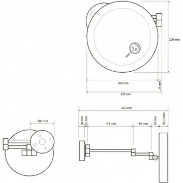 Зеркало косметическое Bemeta (Бемета) с подсветкой LED d200 мм хром (116101772)