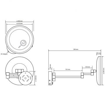 Зеркало косметическое Bemeta (Бемета) d240 мм с подсветкой LED 75V блок питания хром (116401772)