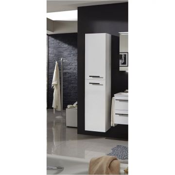 Высокий шкаф Marlin (Марлин) 3040city 40 см левый (1 дверь и 1 откидная дверь с бельевой корзиной), цвет белый глянец HTW4L(961/042)