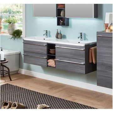 Тумба под двойную раковину Marlin (Марлин) 3250star 140 см (4 ящика, 2 полки), цвет включая полки белый шелковый глянец WMKAEA14(286/286/287)