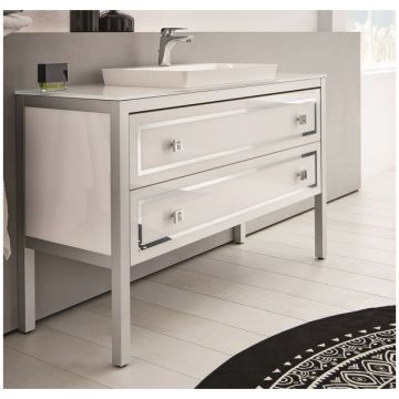 Тумба с белой стекляной столешницей и ножками Puris (Пурис) Urban Loft 1280 мм + раковина 600 мм, цвет белое стекло URB331201(898/311)