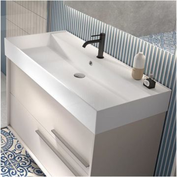 Тумба под раковину Visobath (Визобас) Aqua, 100 см, 2 ящика c хромированными ручками, цвет бежевый матовый лак (Cotton) 73574/73582