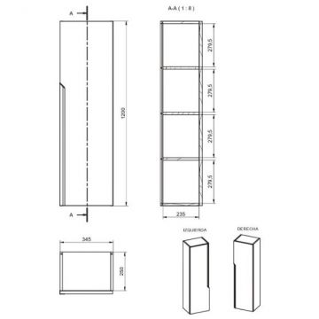 Пенал Visobath (Визобас) Eleven, 34.5 см, дверь распашная, цвет пепельный матовый лак (Ceniza) 85657/Ceniza