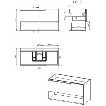 Тумба под раковину Visobath (Визобас) Eleven, 100 см, 1 ящик и 1 открытая полка, цвет кварцевый матовый лак (Quarzo) 76073/Quarzo