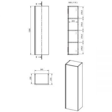 Пенал Visobath (Визобас) Granada, 34.5 см, дверь распашная, цвет кварцевый матовый лак (Quarzo) 76638/Quarzo
